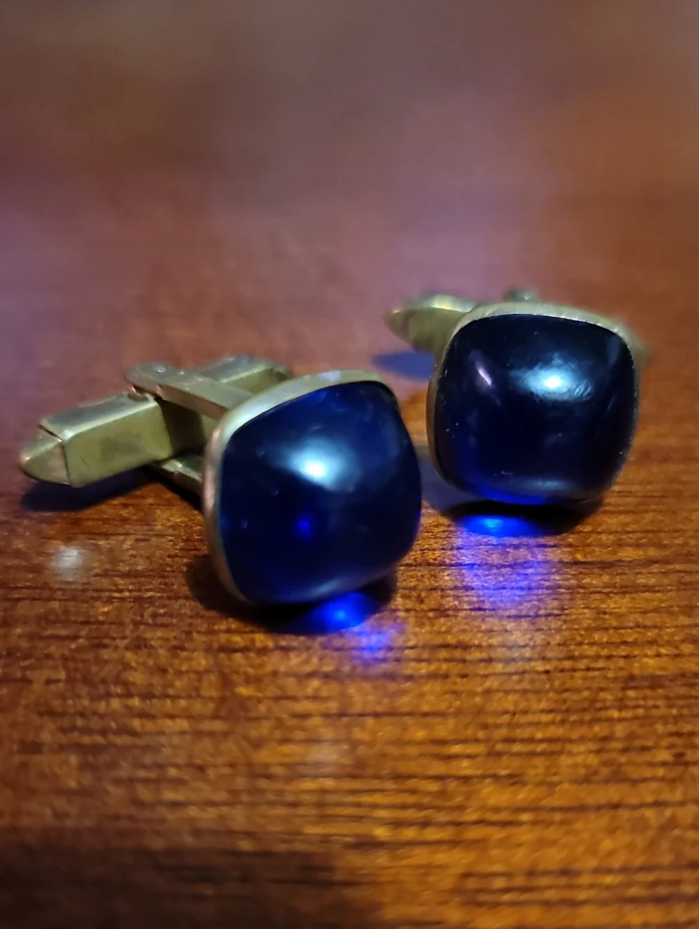 1950's. Cobalt Blue Glass. Gold- Toned Cuff-links. Signed ANSON.